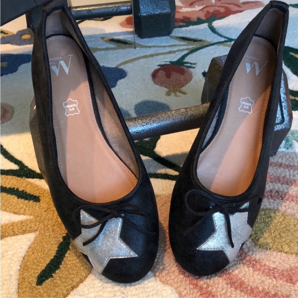 SOLD Anthropologie Vanessa Wu Black & Silver Ballet Flats NWOT Size 9